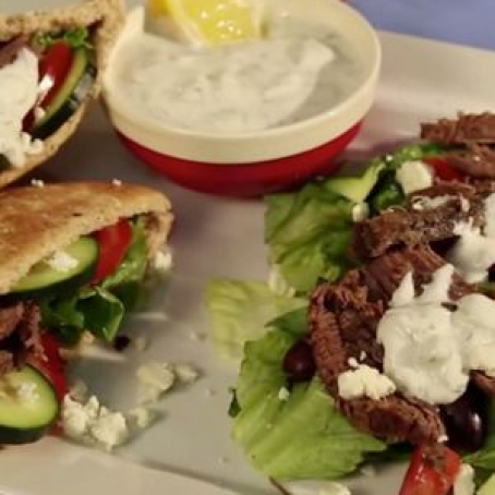 Greek Style Flank Steak with Fat-Free Tzatziki