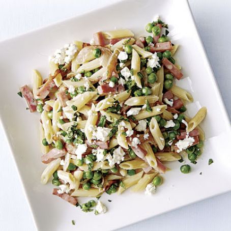 Penne with Smoked Ham, Peas, & Mint