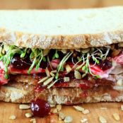 Turkey, Cranberry and Cream Cheese Sandwich with Sprouts and Sunflower Seeds