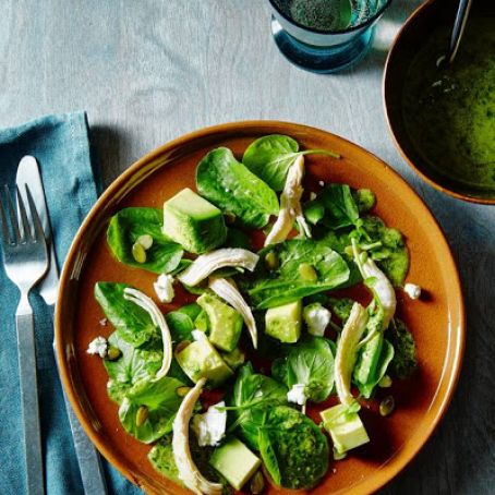 Watercress, Chicken & Goat Cheese Salad With Salsa Verde Dressing