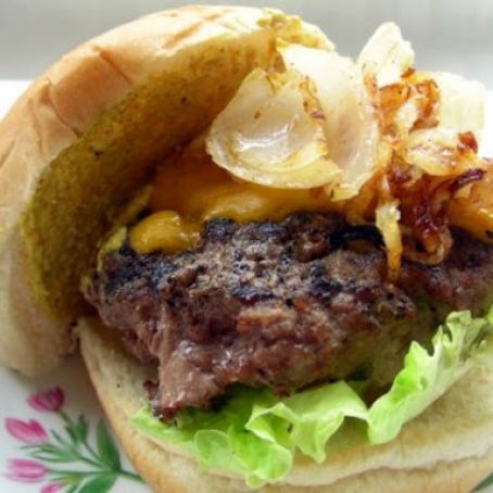 Canadian Burger With Beer-Braised Onions and Cheddar