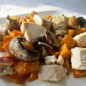Roasted Kabocha and Mushrooms with Leftover Turkey