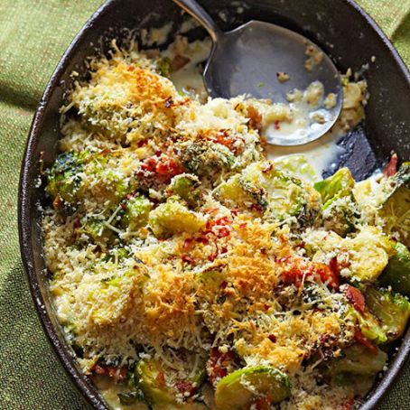 Brussels Sprouts Casserole with Pancetta & Asiago Cheese