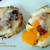 Eggs in Baskets with Candied Bacon Bits