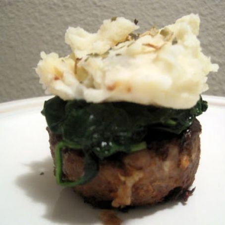 Turkey Meatloaf Muffins topped with Spinach and Mashed Potatoes
