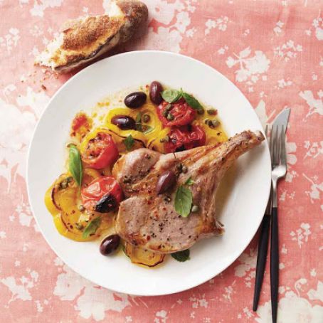 Pork Chops With Yellow-Pepper Puttanesca