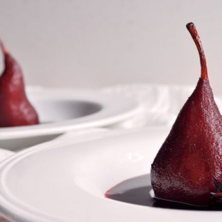 Red Wine Poached Pears with Mascarpone Centres