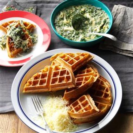 Whole Wheat Waffles with Chicken and Spinach Sauce