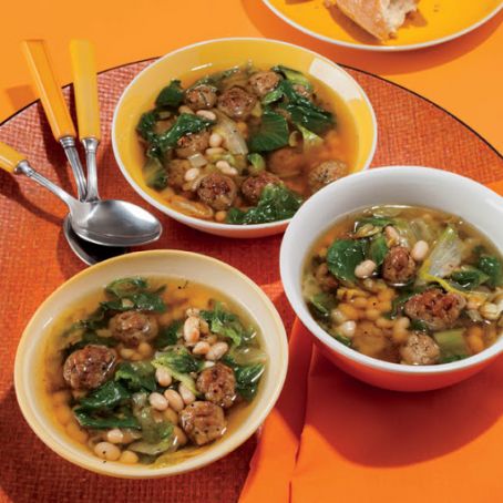 Escarole Soup with Fennel, Navy Beans, & Mini Meatballs