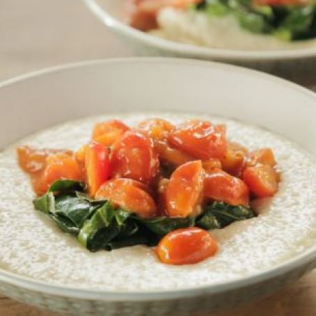 Creamy Grits with Tomato Gravy and Greens