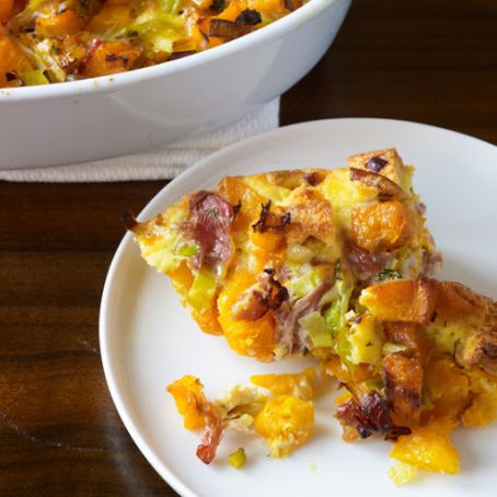 Butternut Squash Casserole with Leeks, Prosciutto and Thyme