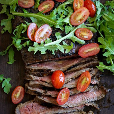 Grilled Balsamic Steak with Tomatoes and Arugula