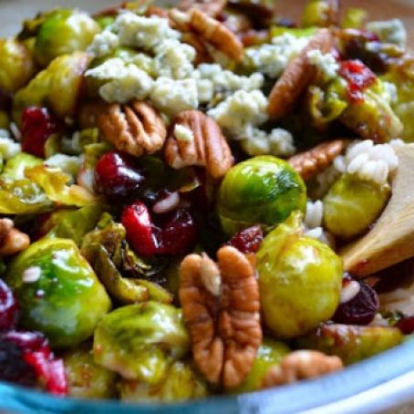 Pan Seared Brussels Sprouts with Cranberries & Pecans