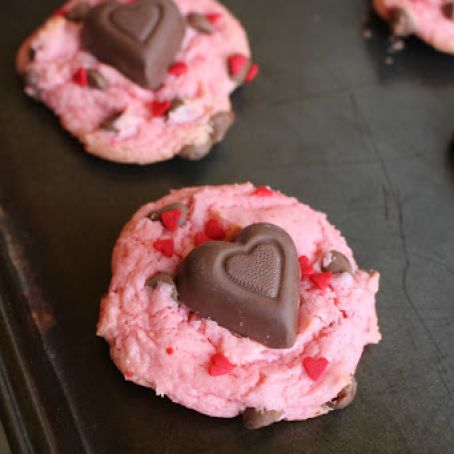 Strawberry Chocolate Chip Sweetheart Cookies