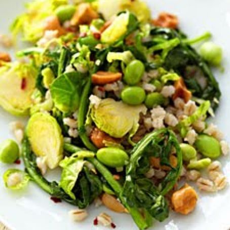 Barley with Brussels Sprouts, Spinach, and Edamame