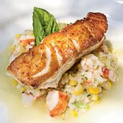 Roasted Grouper with Seafood Risotto and Champagne Citrus Beurre Blanc
