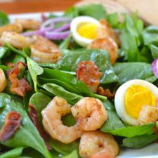 Spinach Salad with Shrimp and Warm Bacon Dressing
