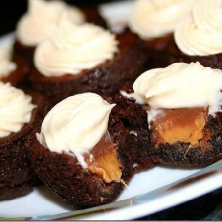 Rolo Brownie Bites with Caramel Cream Cheese Frosting