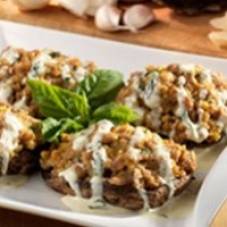 Italian Sausage Stuffed Portobello Mushrooms with Herb Parmesan Cream Sauce