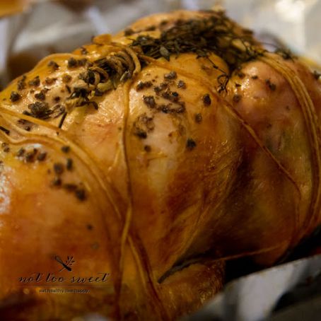 BBQ Roasted Whole Chicken with Thyme and Power Black Herbal Salt