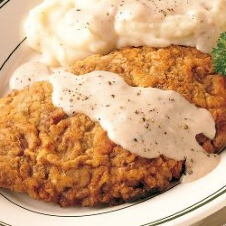 Chicken Fried Steak with Mashed Potatoes and Peppered Cream Gravy