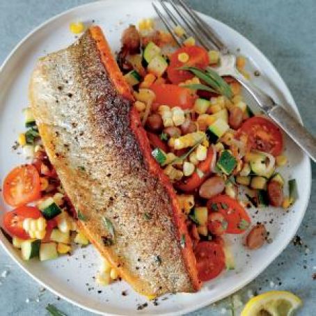 Pan-Seared Lake Trout with Bacon and Cranberry Bean Succotash