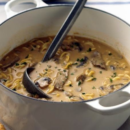 Creamy Beef, Mushroom and Noodle Soup