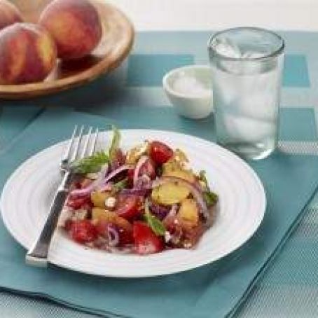 Tomato and Peach Salad with Feta and Red Onion