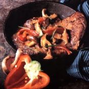 Steak with Roasted Red Pepper and Mushroom Sauce