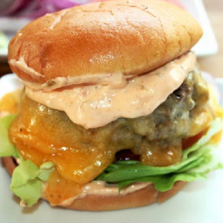 Big Goo's Sausage Burger with Homemade Spicy Thousand Island Dressing