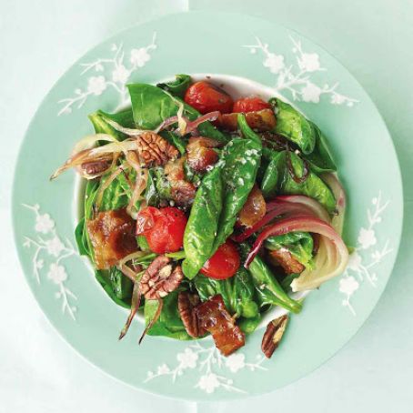Warm Spinach Salad with Bacon, Tomatoes, and Pecans