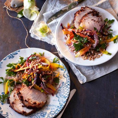 Mustard Crusted Pork with Farro and Carrot Salad