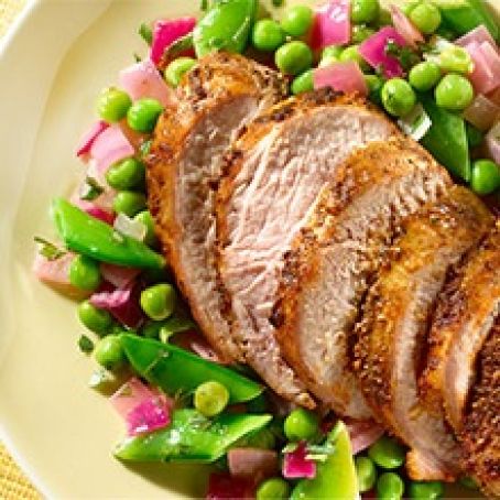 Spice-Rubbed Pork Tenderloin with Spring Mixed Pea Salad