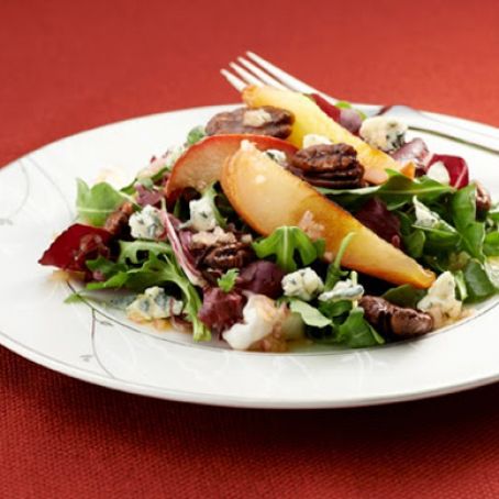 Roasted Pear Salad with Gorgonzola and Maple-Balsamic Dressing
