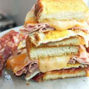 Texas Size Breakfast Sandwich with Bacon, Egg, Ham, and Cheese