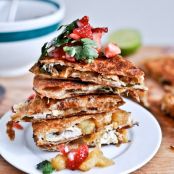 Caramelized Pineapple and Chicken Quesadillas with Spicy Strawberry Salsa