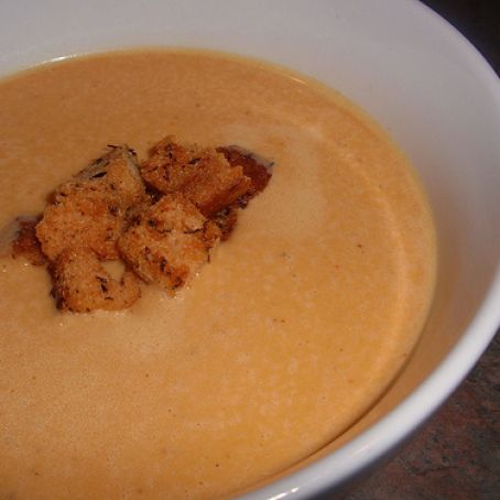 Beer Cheese Soup with Herbed Croutons