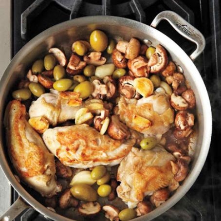 Garlic-Braised Chicken with Olives and Mushrooms