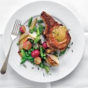 Pork Chops With Spring Vegetables & Mustardy Pan Gravy