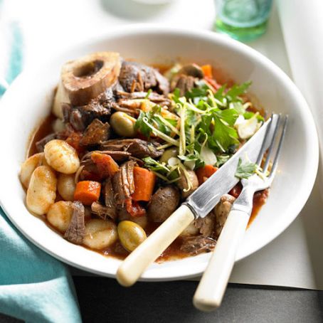 Braised Beef Shanks with Mushrooms and Olives