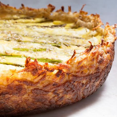 Asparagus and Two Cheese Quiche with Hash Brown Crust