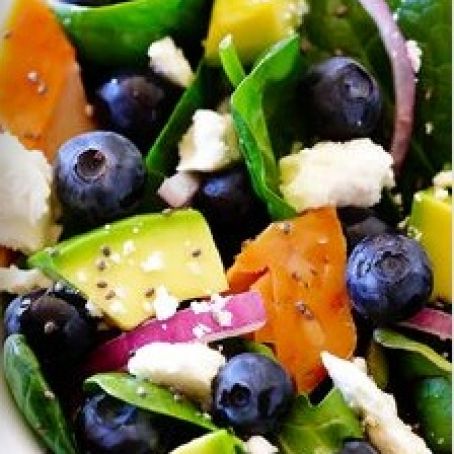 Brain Power Salad (Spinach Salad with Salmon, Avocado and Blueberries)