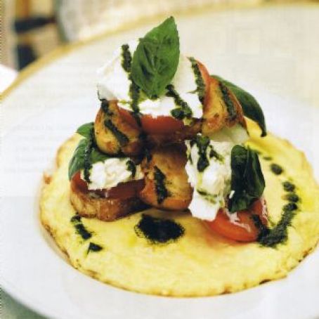 Open Omelette with Ciabatta, Mozzerella, and Basil Oil