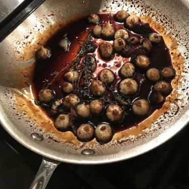 the ultimate pork chops with polenta, onion agrodolce, fried sage & roasted pears