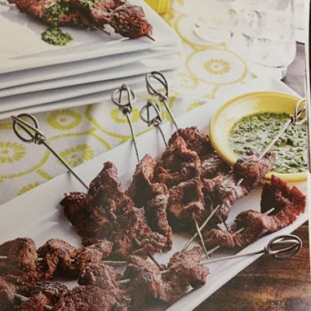 Beef Skewers with mojo verde sauce