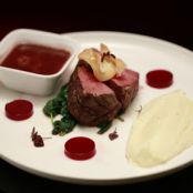 Beef Fillet with Parsnip Purée, Beetroot & Red Wine Discs and Red Wine Jus