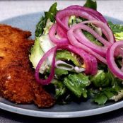 Chicken Milanese with Escarole Salad and Pickled Red Onions