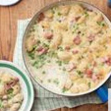 Cheesy Gnocchi Casserole with Ham & Peas