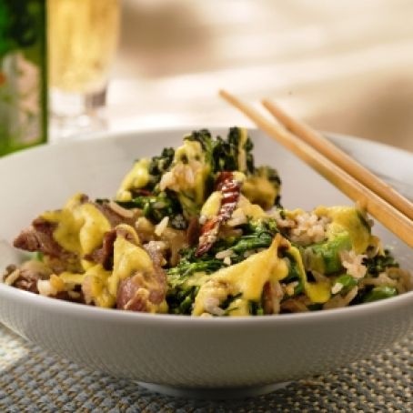Beef and Broccolini Stir Fry with Mango Purée