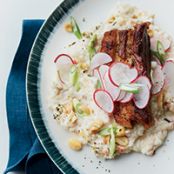 Crispy Pork Belly with Kimchi Rice Grits and Peanuts